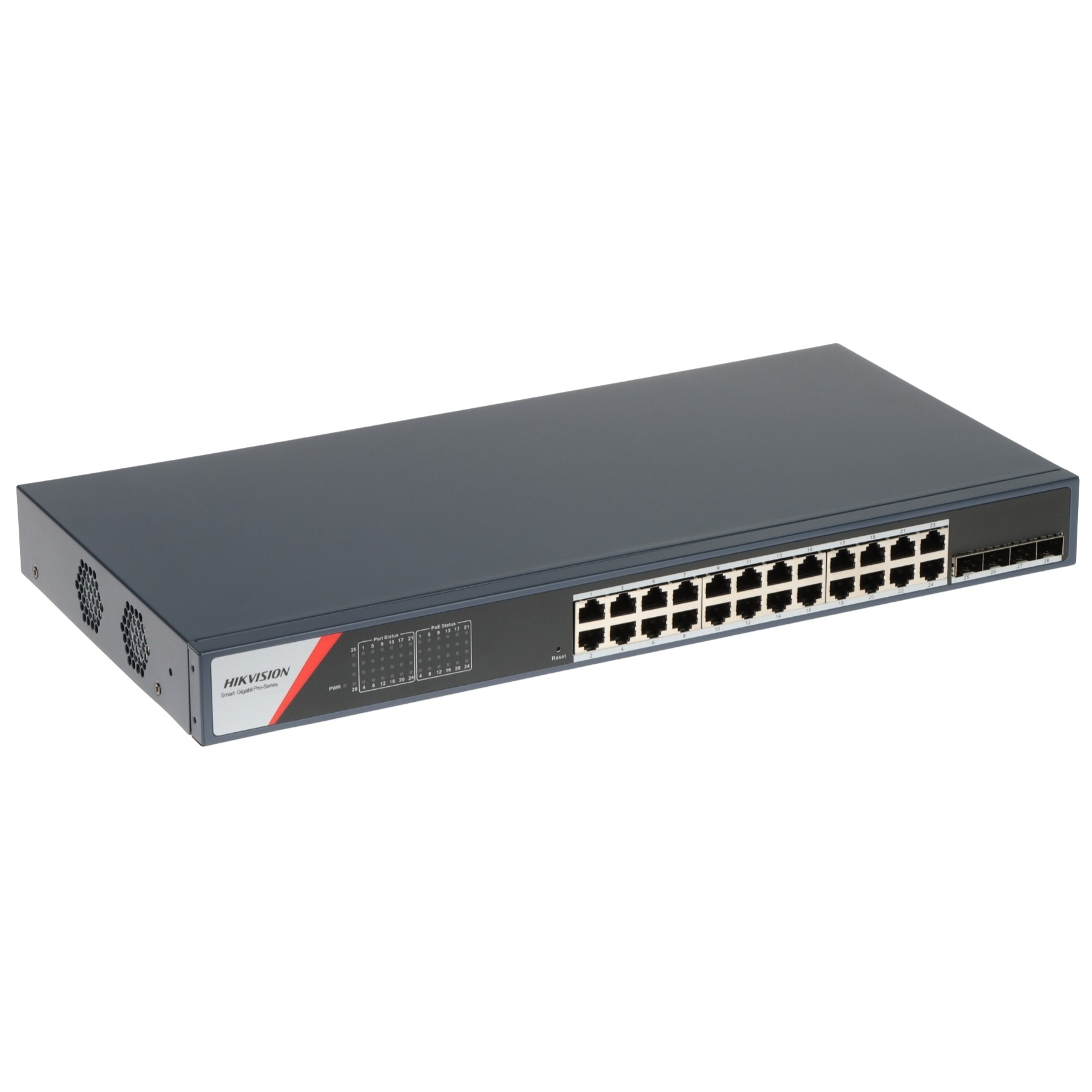 Switch de supraveghere Hikvision DS-3E1528-SI-24T4F cu 24 porturi RJ45 și 4xSFP, rackabil 1U