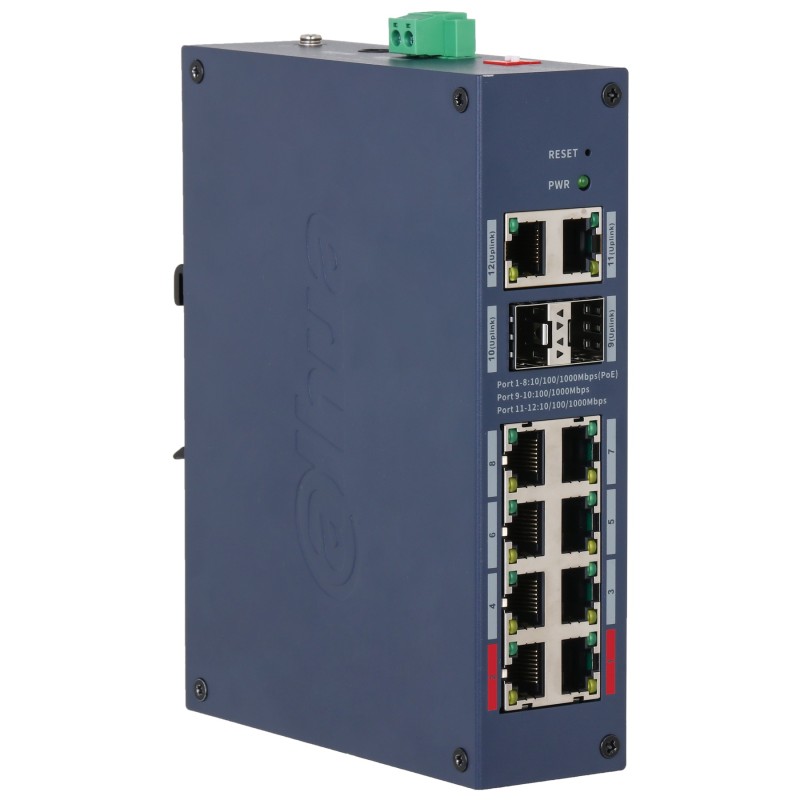 Comutator industrial PoE administrat CHS4212-8GT-110 cu 8 porturi + 2X uplink + 2X SFP Dahua