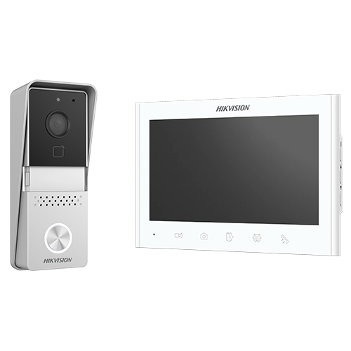 Kit videointerfon analogic 7inch, camera, conectare 2 fire - HIKVISION DS-KIS102-P-Aparent