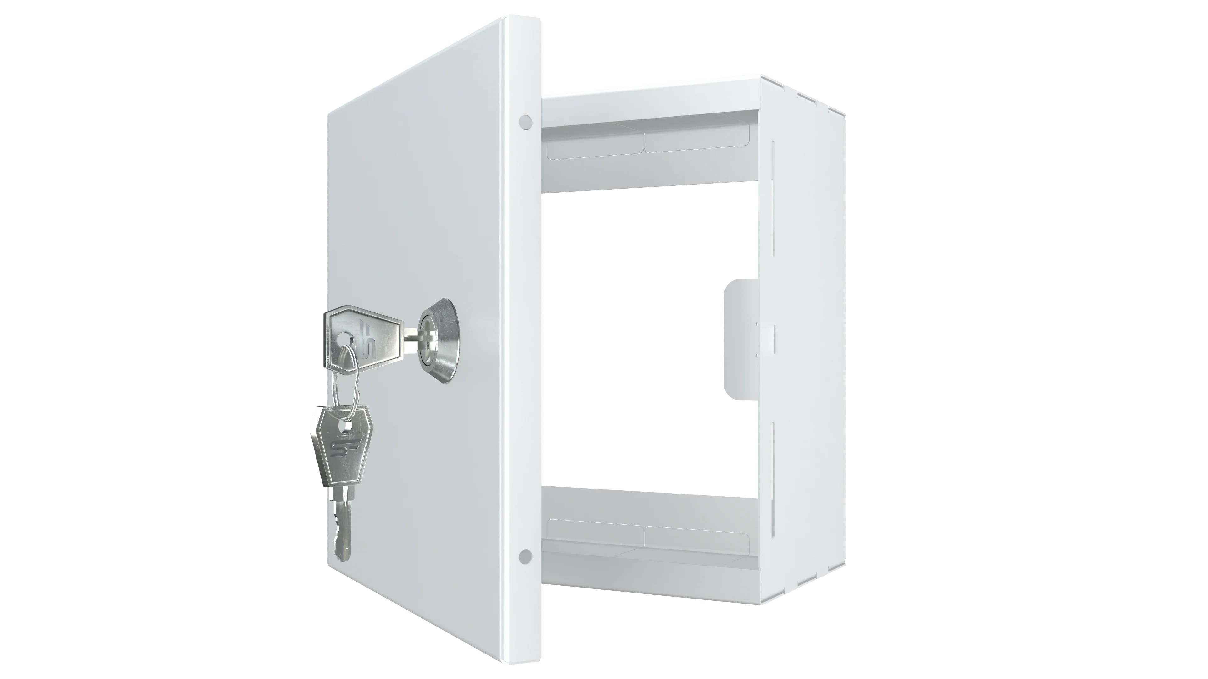 Carcasă metalică albă 150x150x80 cu cheie, montaj pe perete