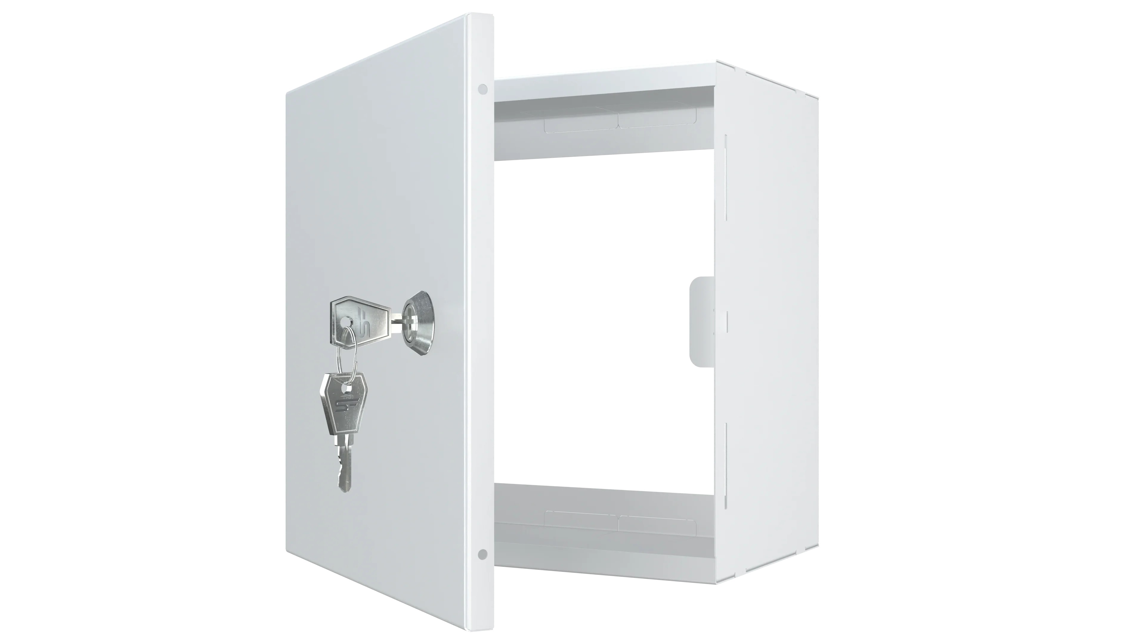 Carcasă metalică albă 200x200x120 cu cheie, montaj pe perete
