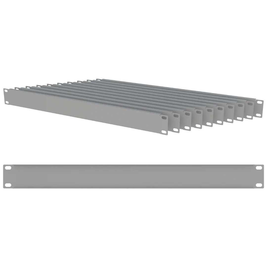 Panou mascare blank plin 1U pentru rack 19", cu șuruburi incluse, gri, pachet de 10 bucăți