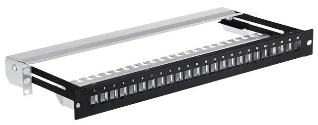 Patchpanel 24 porturi keystone 19" 1U extensibil pe șină negru