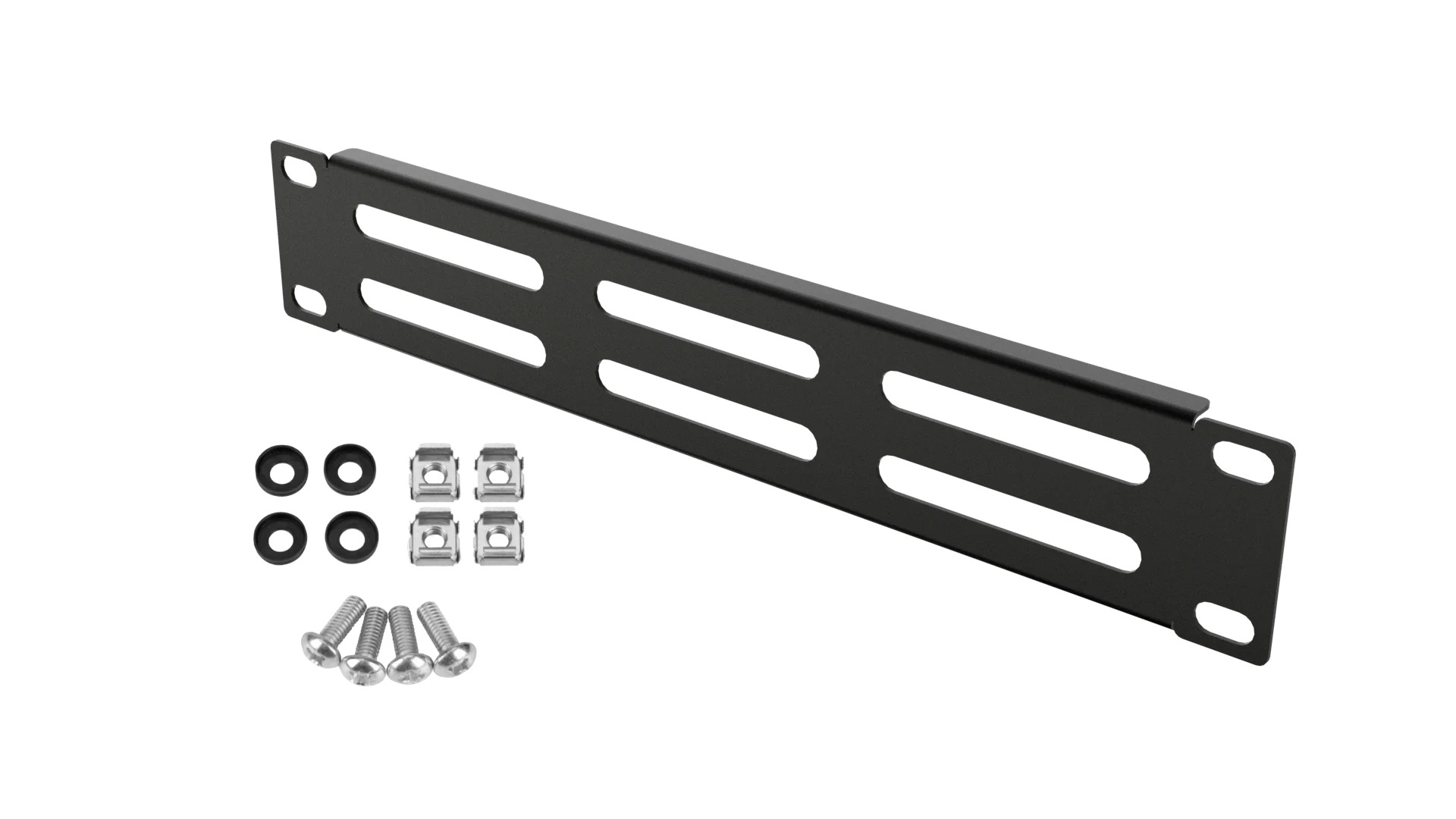 Panou mascare 1U negru cu grile ventilație pentru cabinete rack 10"