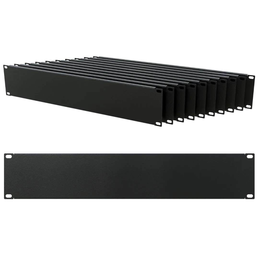 Panou mascare blank plin 2U pentru rack 19", cu șuruburi incluse, negru, pachet de 10 bucăți