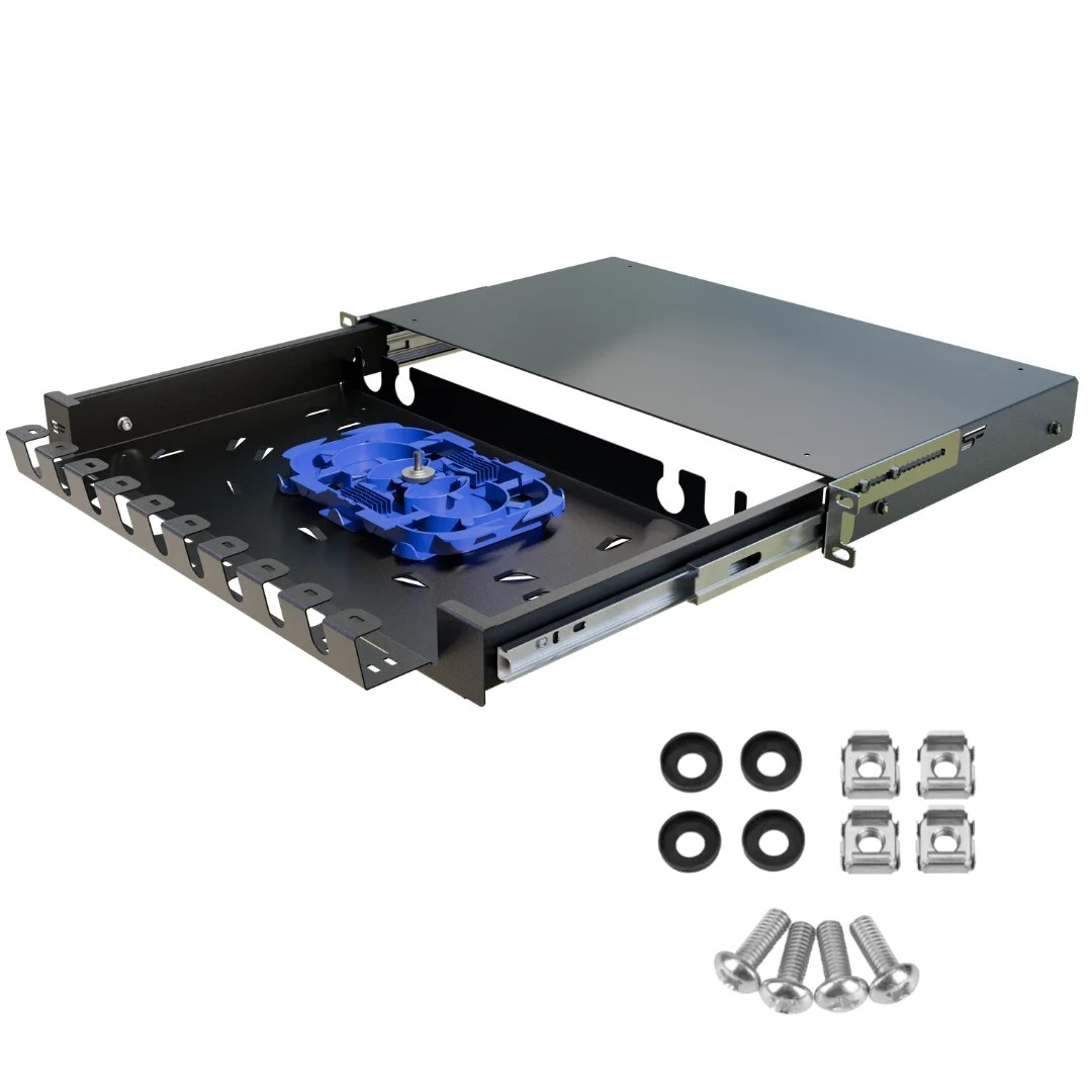 Sertar glisant fibră optică și patchcorduri 19" 1U negru Stalflex