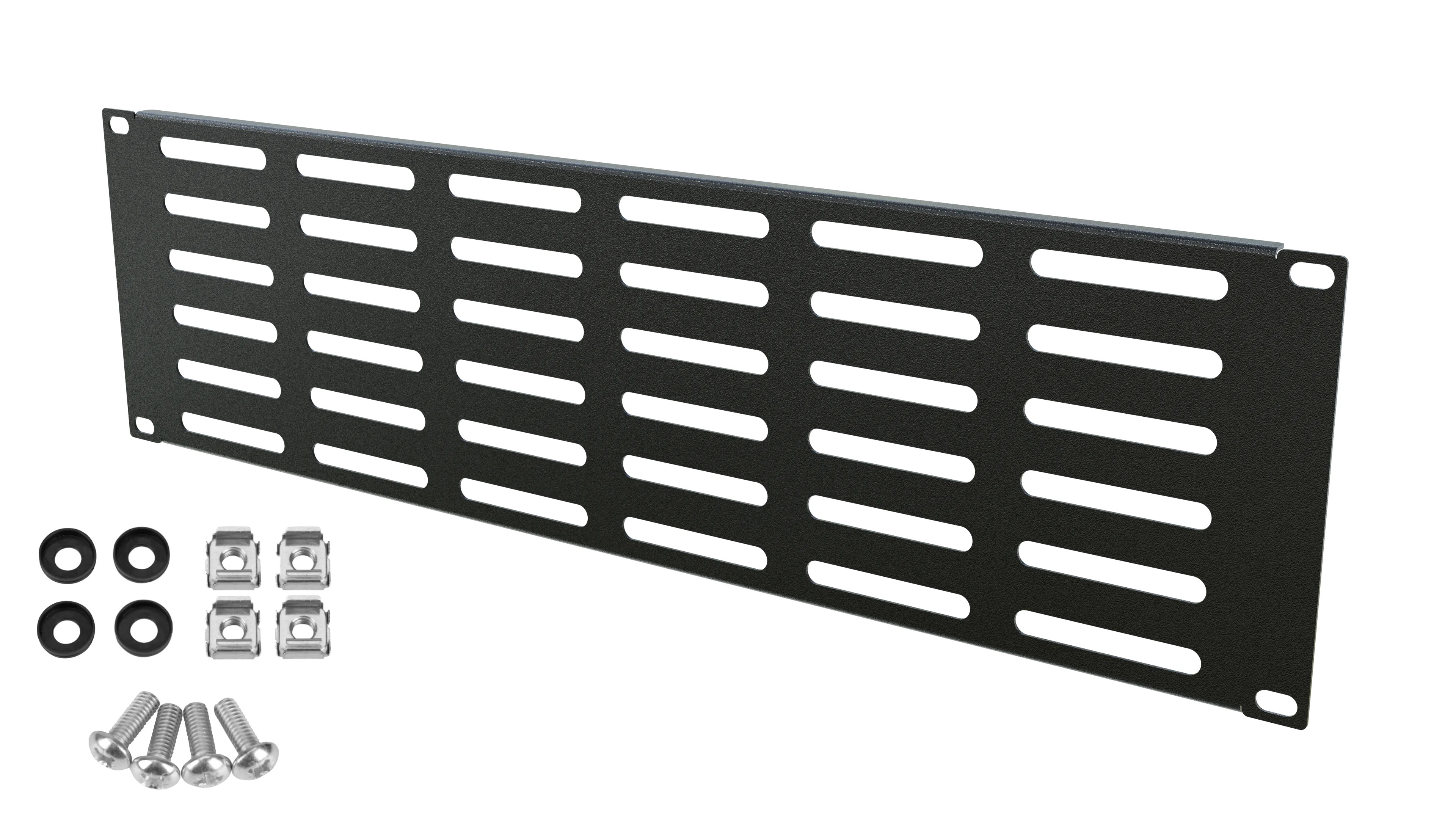 Panou mascare 3U negru cu grile ventilație pentru cabinete rack 19"