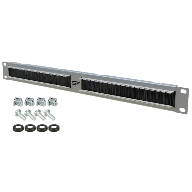 Organizator cabluri tip perie 1U pentru rack 19" gri