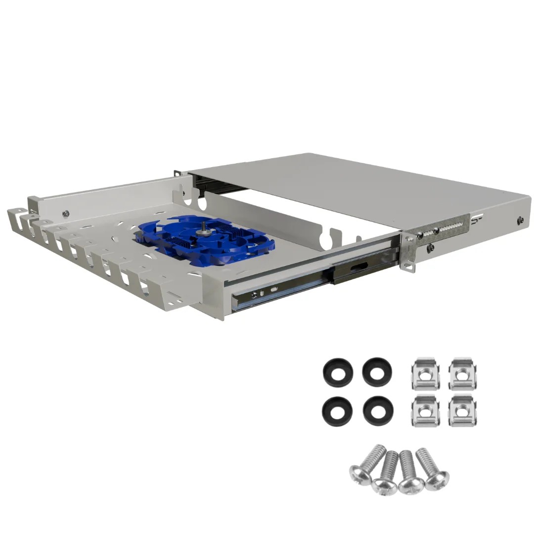 Sertar glisant fibră optică și patchcorduri 19" 1U gri Stalflex