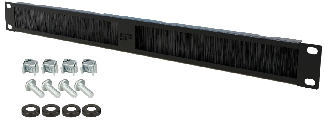 Panel organizator tip perie 1U pentru rack 19" negru