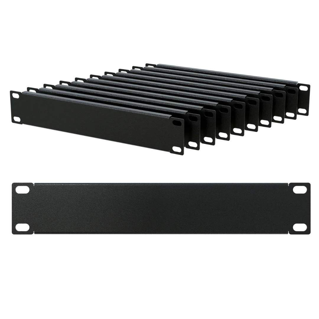 Panou mascare blank plin 1U pentru rack 10", cu șuruburi incluse, negru, pachet de 10 bucăți