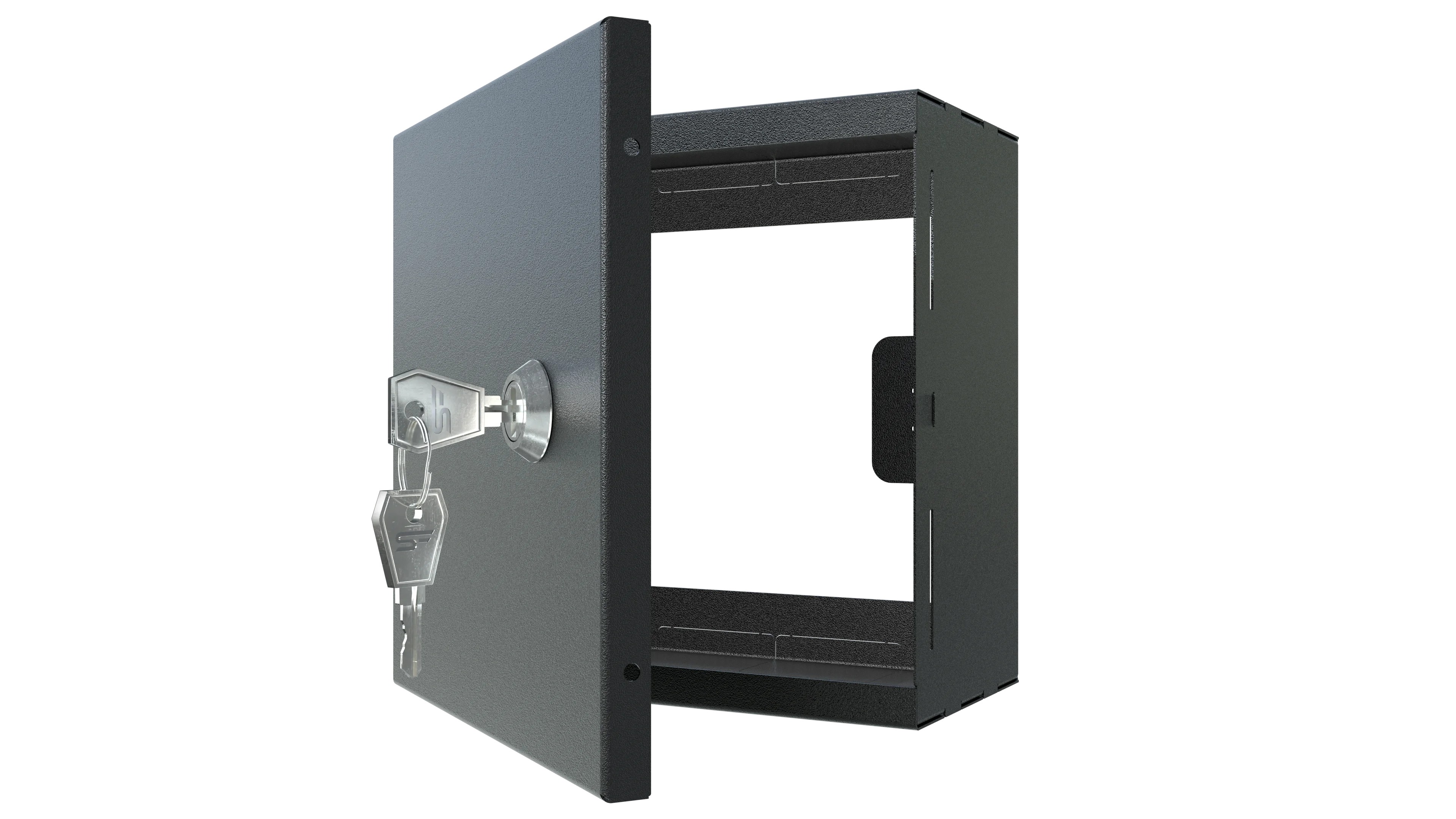 Carcasă metalică neagră 150x150x80 cu cheie, montaj pe perete