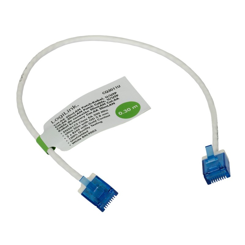 Patchcord RJ45 Cat6A ultraslim, 30 cm, alb