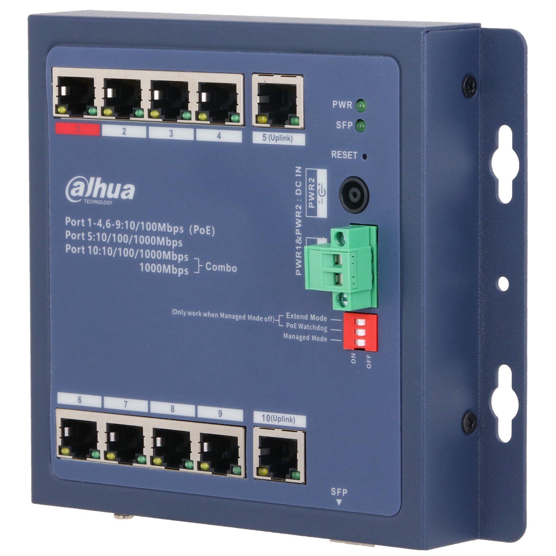 COMUTATOR INDUSTRIAL GESTIONAT POE CHS4110-8ET-90-F CU 8 PORTURI + 2X UPLINK + 1X SFP DAHUA