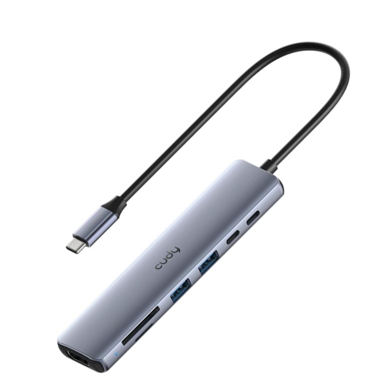 Adaptor USB-C tata - HDMI mama, 4K60Hz, PD 100W, 2x USB-A 3.0 5Gbps, 1x USB-C 3.0, SD Cudy UH407