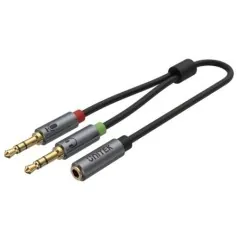 Splitter audio 2xJack TRS 3.5mm tată la Jack TRRS 3.5mm mamă 0.2m pentru căști și microfon Unitek Y-C957ABK  - 1