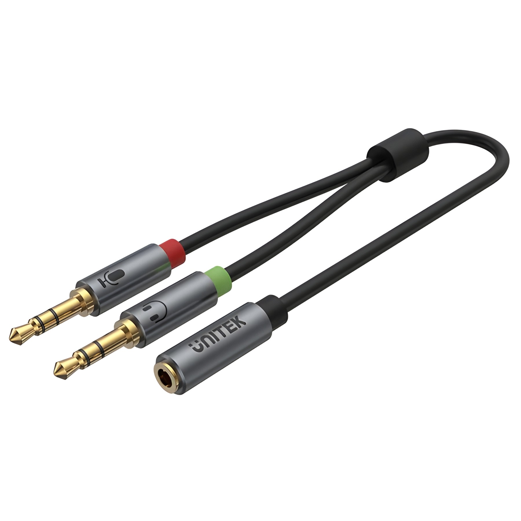 Splitter audio 2xJack TRS 3.5mm tată la Jack TRRS 3.5mm mamă 0.2m pentru căști și microfon Unitek Y-C957ABK