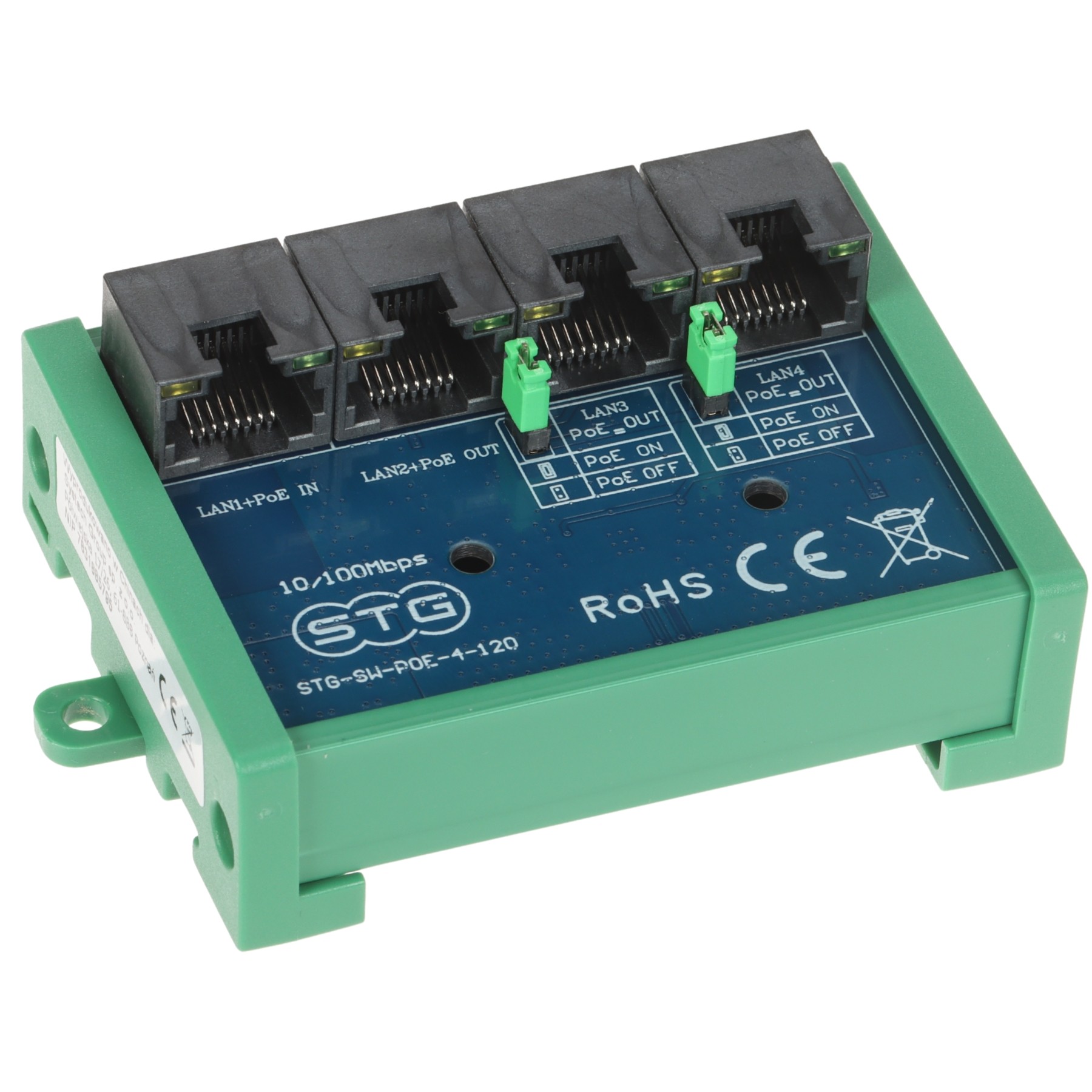 Switch PoE Extender STG-SW-POE-4-120 cu 4 porturi pentru camere IP și sisteme CCTV