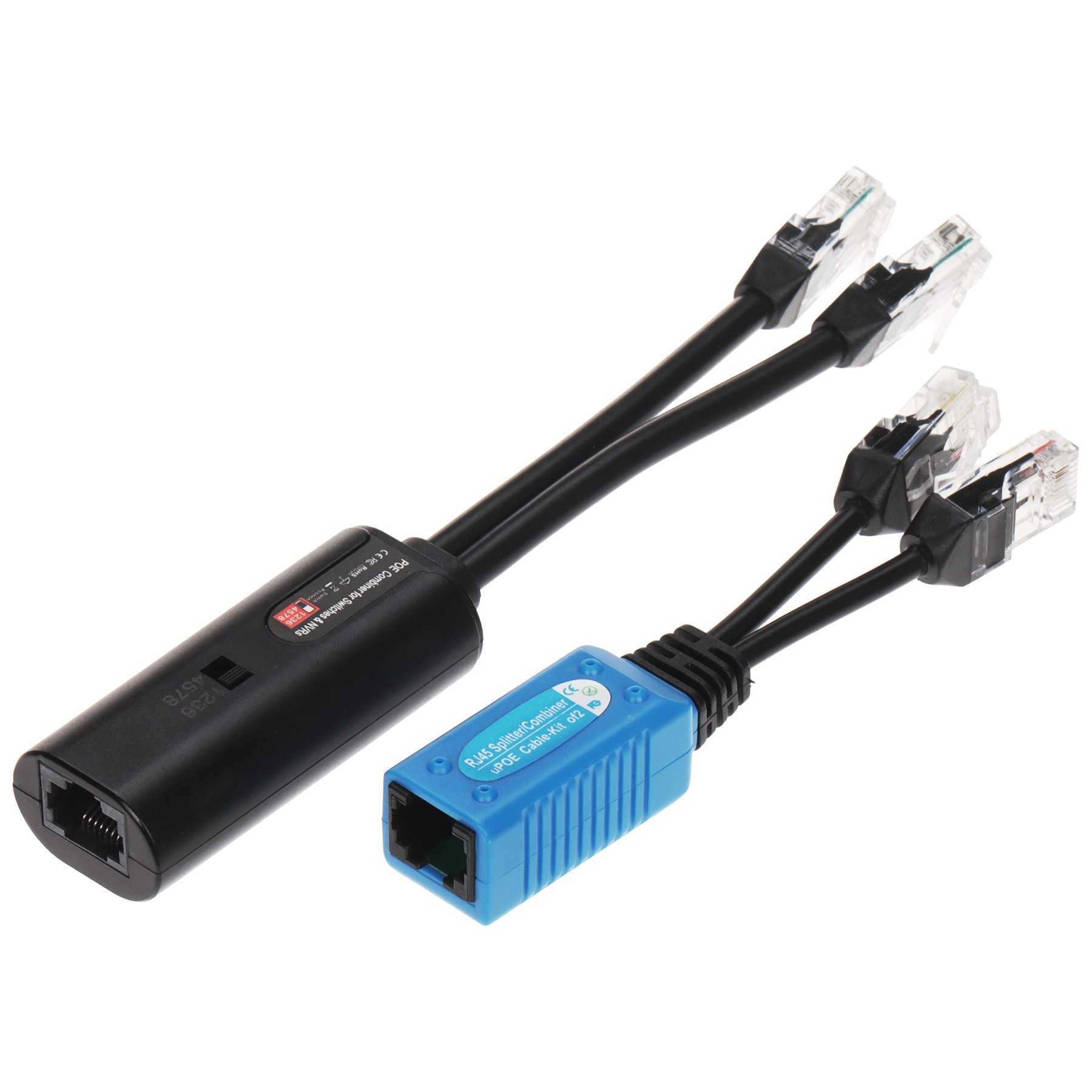 Adaptor 2 x RJ45 (date+PoE) pe un cablu UTP/FTP (două echipamente)