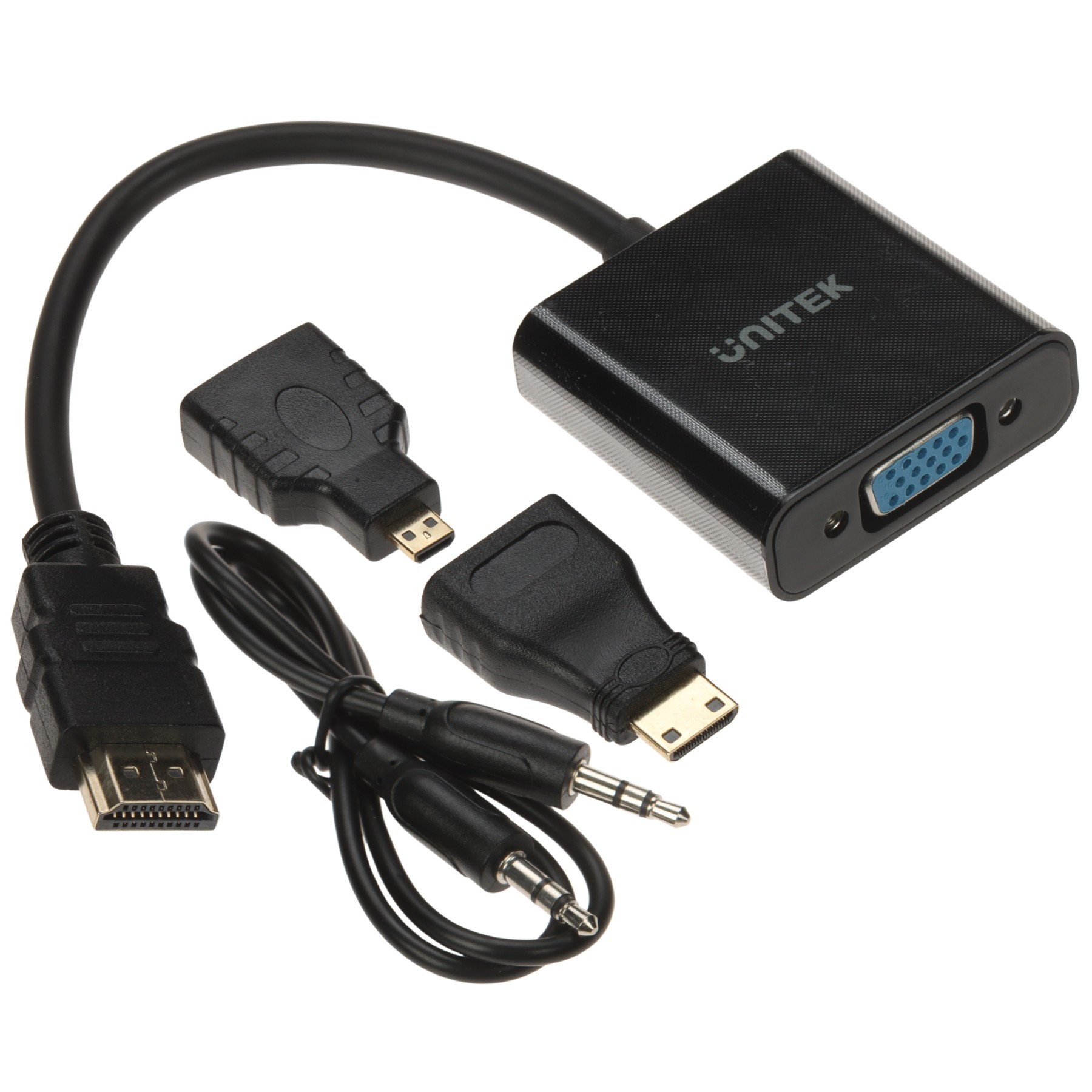 Convertor HDMI la VGA + Audio Unitek Y-6355 cu adaptoare micro si miniHDMI