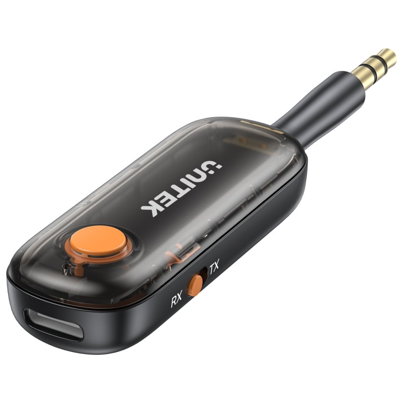 Adaptor Bluetooth Unitek B1111A01 (TX/RX) 2 in 1, Bluetooth 5.3 cu latenta 40 ms, MiniJack 3,5 mm, Negru