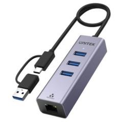 Hub USB 3.0 cu Gigabit Ethernet USB-A/USB-C Unitek Y-3088B - 1