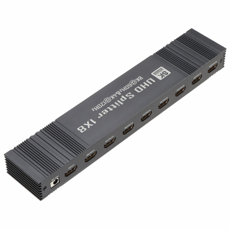 Splitter HDMI 4K UHD/8K 8 porturi carcasă metalică, suportă HDMI 2.1, EDID, HDR, RS232