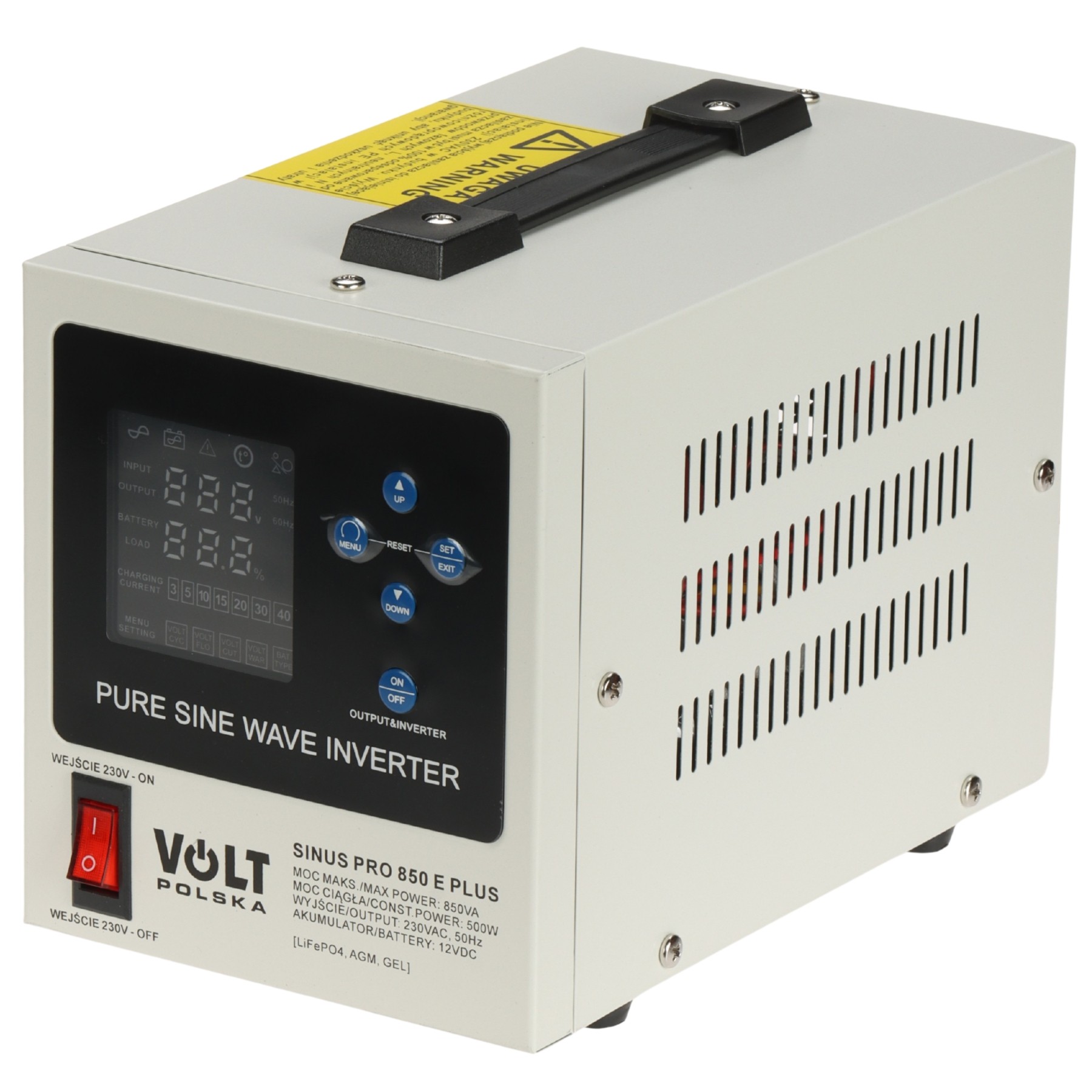 UPS 850VA/500W pentru centrale termice sinusoidă pură cu AVR și acumulator extern SINUS-PRO-850E-PLUS VOLT Polska