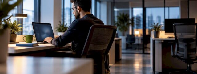 Administrator configurând roaming Wi-Fi în birou