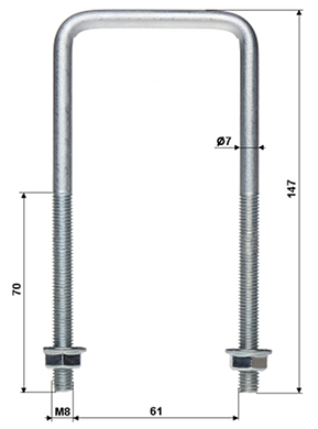 Bridă metalică pătrată CYB-60/M8X140