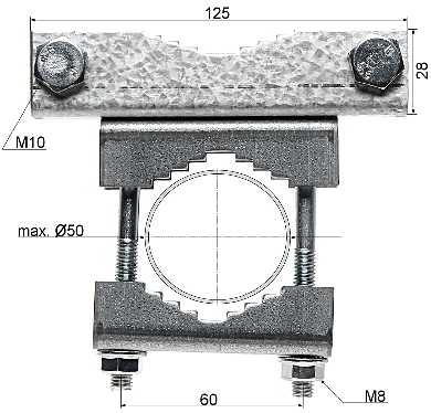 Bridă metalică cu fixare cu platbandă pe stălp max 50 mm OR-50
