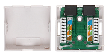 Priza rețea RJ45 Cat.5e dublă RJ45-2G2 aplicată, albă Priza rețea RJ45 Cat.5e dublă RJ45-2G2 aplicată, albă