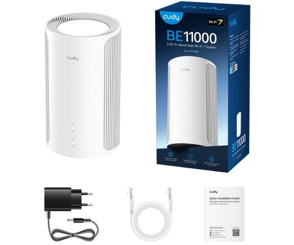 Kit Wifi Mesh M11000(1-PACK) Wi-Fi 7 2.4 GHz, 5 GHz, 6 GHz 688 Mbps + 4324 Mbps + 5765 Mbps CUDY