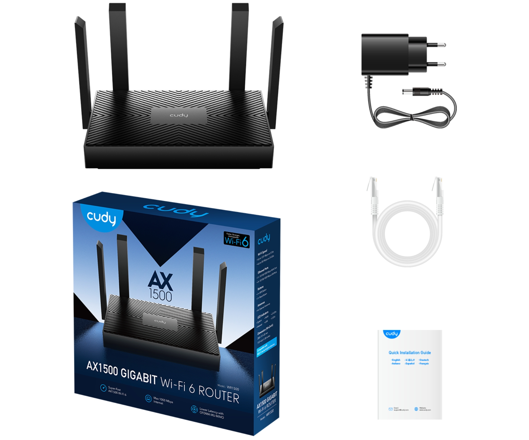 ROUTER WR1500 Wi-Fi 6 2.4 GHz, 5 GHz 300 Mbps + 1201 Mbps CUDY
